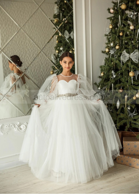 Fashion Tulle Flower Girl Dress With Beaded Belt